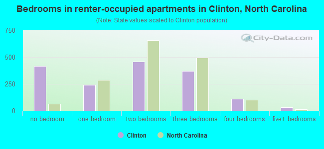 Bedrooms in renter-occupied apartments in Clinton, North Carolina