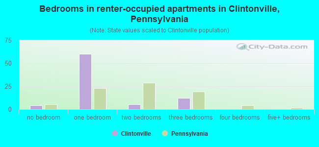Bedrooms in renter-occupied apartments in Clintonville, Pennsylvania