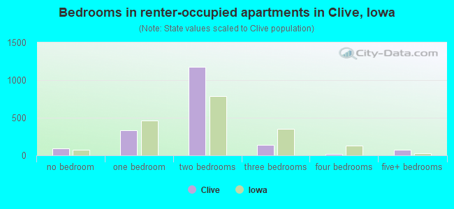 Bedrooms in renter-occupied apartments in Clive, Iowa