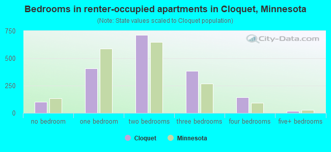 Bedrooms in renter-occupied apartments in Cloquet, Minnesota