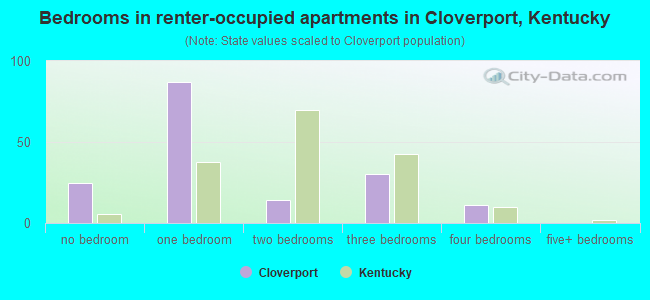 Bedrooms in renter-occupied apartments in Cloverport, Kentucky