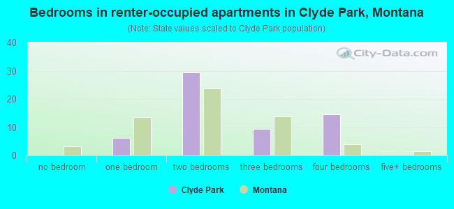 Bedrooms in renter-occupied apartments in Clyde Park, Montana
