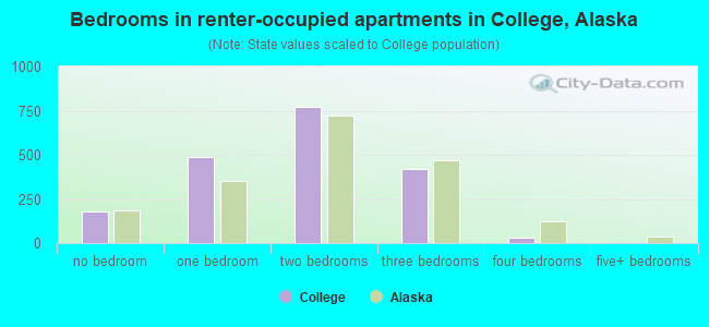 Bedrooms in renter-occupied apartments in College, Alaska