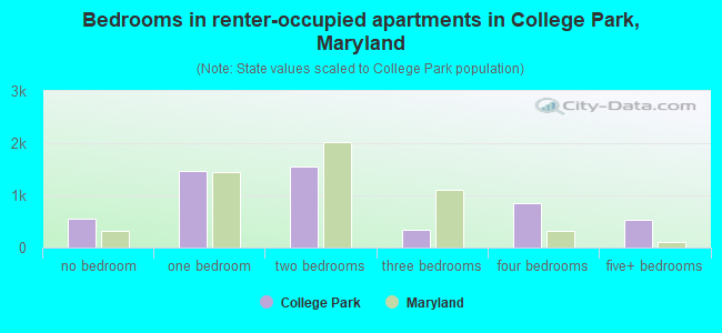 Bedrooms in renter-occupied apartments in College Park, Maryland
