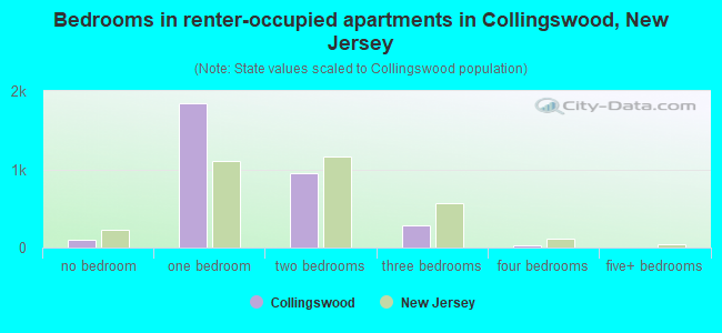Bedrooms in renter-occupied apartments in Collingswood, New Jersey