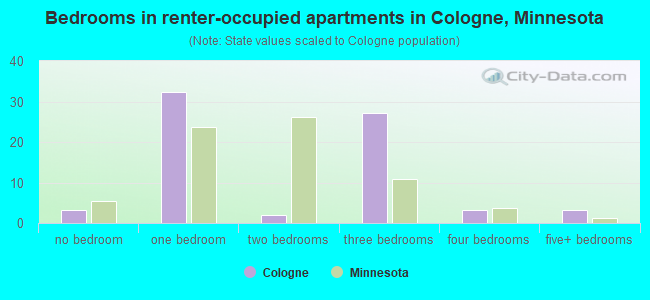 Bedrooms in renter-occupied apartments in Cologne, Minnesota