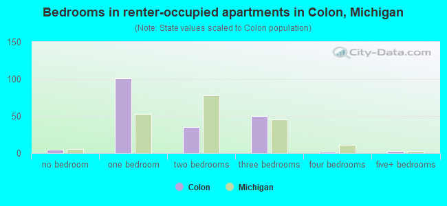 Bedrooms in renter-occupied apartments in Colon, Michigan