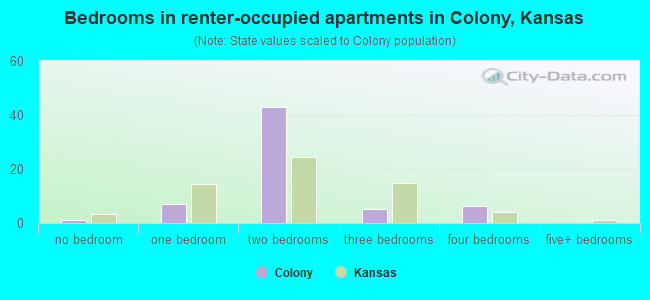 Bedrooms in renter-occupied apartments in Colony, Kansas