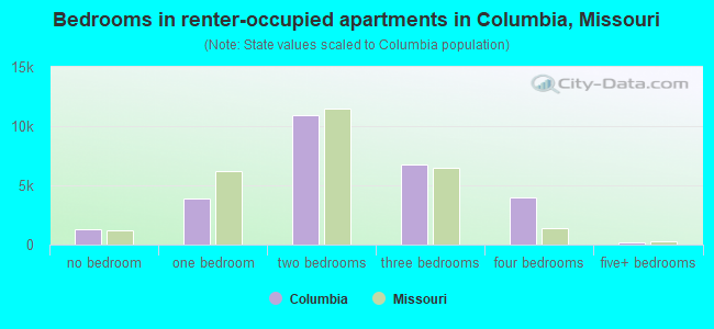 Bedrooms in renter-occupied apartments in Columbia, Missouri