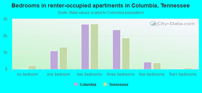 Bedrooms in renter-occupied apartments in Columbia, Tennessee