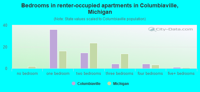 Bedrooms in renter-occupied apartments in Columbiaville, Michigan