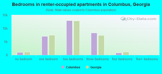 Bedrooms in renter-occupied apartments in Columbus, Georgia
