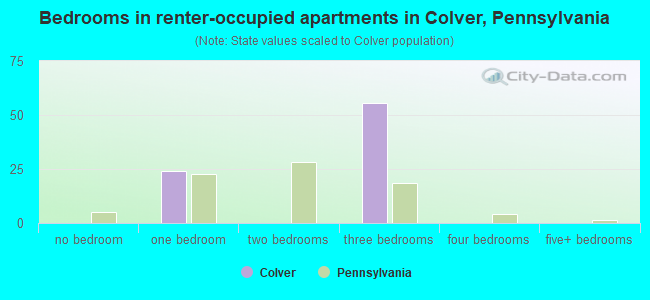 Bedrooms in renter-occupied apartments in Colver, Pennsylvania