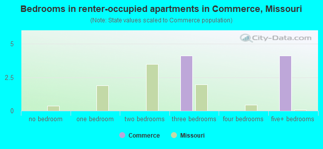 Bedrooms in renter-occupied apartments in Commerce, Missouri