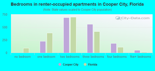 Bedrooms in renter-occupied apartments in Cooper City, Florida