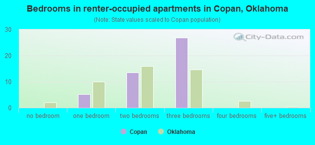 Bedrooms in renter-occupied apartments in Copan, Oklahoma