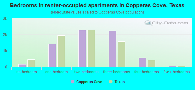 Bedrooms in renter-occupied apartments in Copperas Cove, Texas