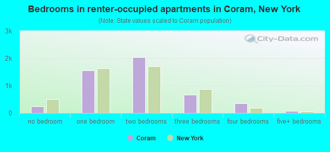 Bedrooms in renter-occupied apartments in Coram, New York