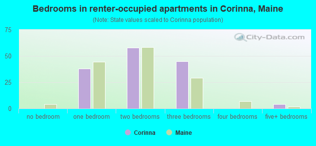 Bedrooms in renter-occupied apartments in Corinna, Maine