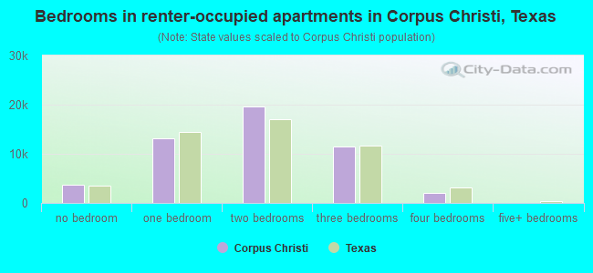 Bedrooms in renter-occupied apartments in Corpus Christi, Texas