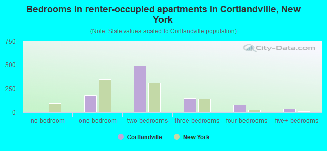Bedrooms in renter-occupied apartments in Cortlandville, New York