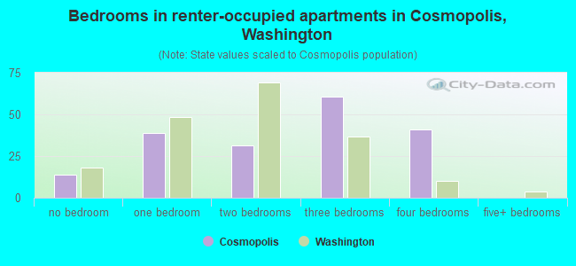 Bedrooms in renter-occupied apartments in Cosmopolis, Washington