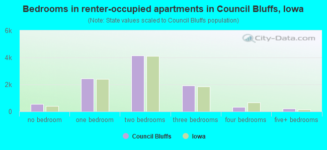 Bedrooms in renter-occupied apartments in Council Bluffs, Iowa