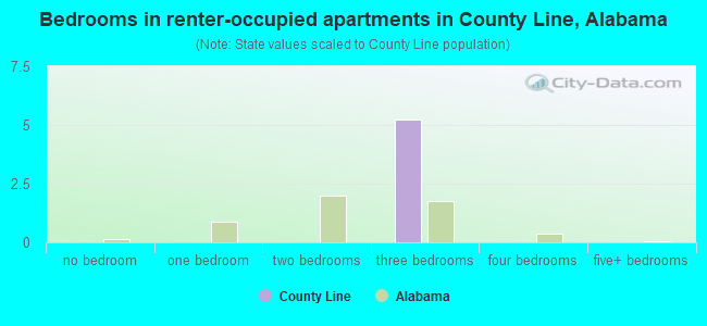 Bedrooms in renter-occupied apartments in County Line, Alabama