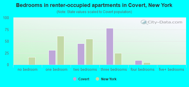 Bedrooms in renter-occupied apartments in Covert, New York
