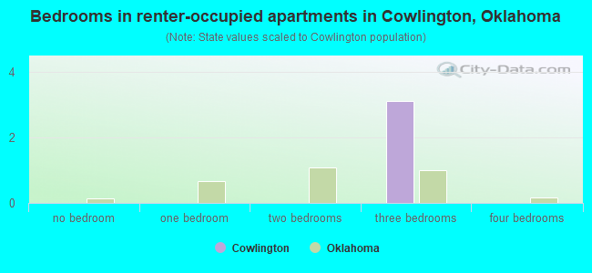 Bedrooms in renter-occupied apartments in Cowlington, Oklahoma