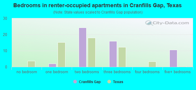 Bedrooms in renter-occupied apartments in Cranfills Gap, Texas