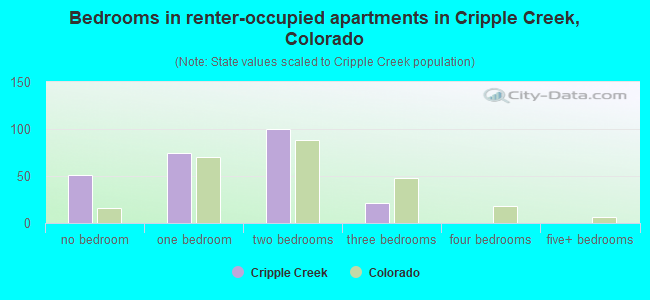 Bedrooms in renter-occupied apartments in Cripple Creek, Colorado