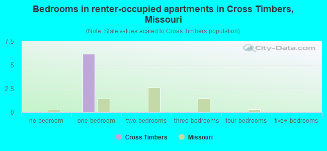 Bedrooms in renter-occupied apartments in Cross Timbers, Missouri