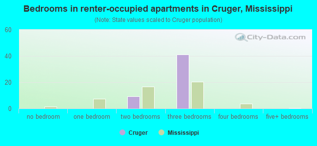 Bedrooms in renter-occupied apartments in Cruger, Mississippi