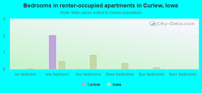 Bedrooms in renter-occupied apartments in Curlew, Iowa