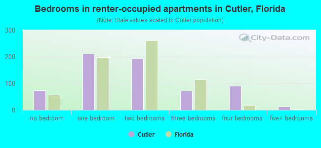 Bedrooms in renter-occupied apartments in Cutler, Florida