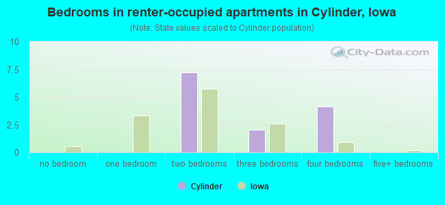 Bedrooms in renter-occupied apartments in Cylinder, Iowa