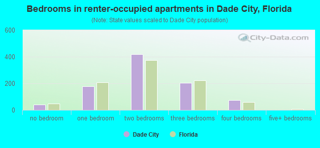 Bedrooms in renter-occupied apartments in Dade City, Florida