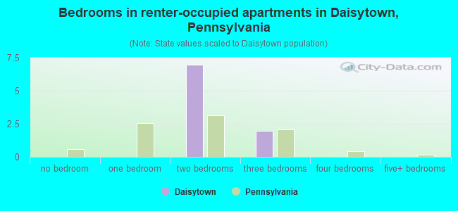 Bedrooms in renter-occupied apartments in Daisytown, Pennsylvania