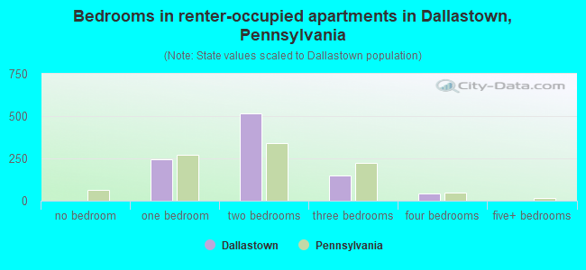 Bedrooms in renter-occupied apartments in Dallastown, Pennsylvania
