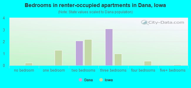 Bedrooms in renter-occupied apartments in Dana, Iowa
