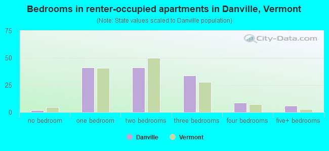 Bedrooms in renter-occupied apartments in Danville, Vermont