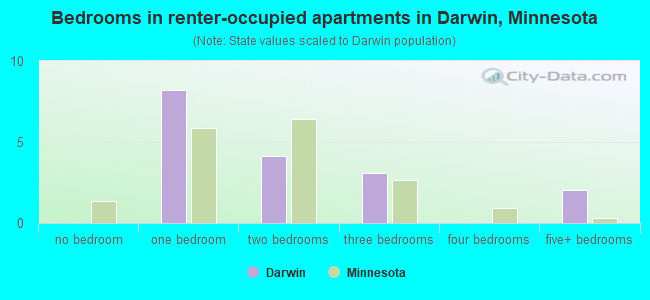 Bedrooms in renter-occupied apartments in Darwin, Minnesota