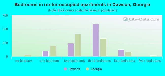 Bedrooms in renter-occupied apartments in Dawson, Georgia