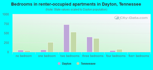 Bedrooms in renter-occupied apartments in Dayton, Tennessee