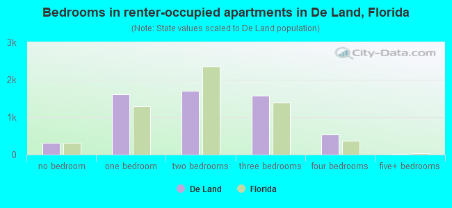 Bedrooms in renter-occupied apartments in De Land, Florida
