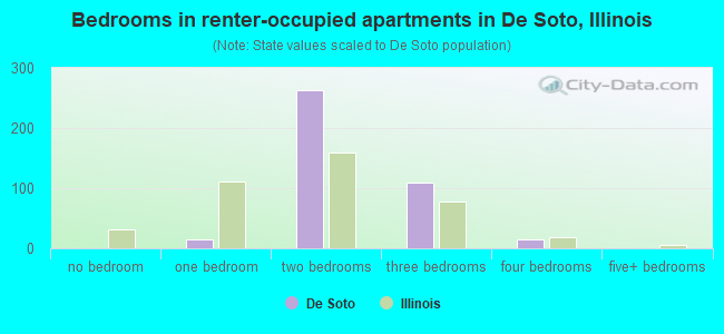 Bedrooms in renter-occupied apartments in De Soto, Illinois
