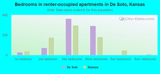 Bedrooms in renter-occupied apartments in De Soto, Kansas