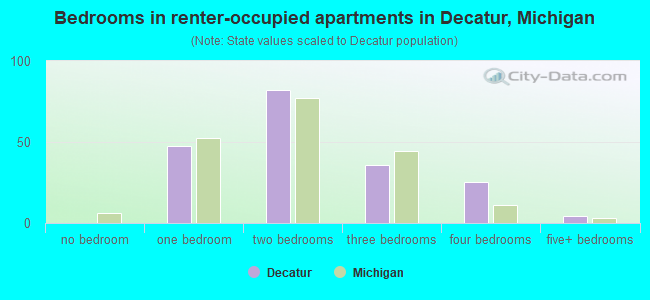 Bedrooms in renter-occupied apartments in Decatur, Michigan
