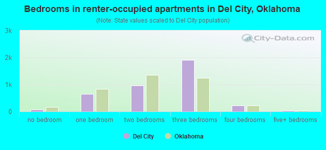Bedrooms in renter-occupied apartments in Del City, Oklahoma
